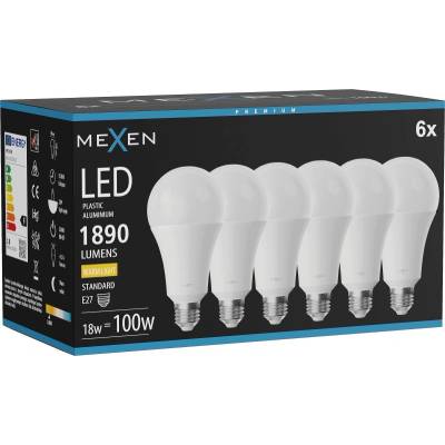 Mexen Nova 6x LED крушка E27, A70, 18W, Топла - 3000K, 1890 lm - L100-E27-1830-01x06 (L100-E27-1830-01x06)