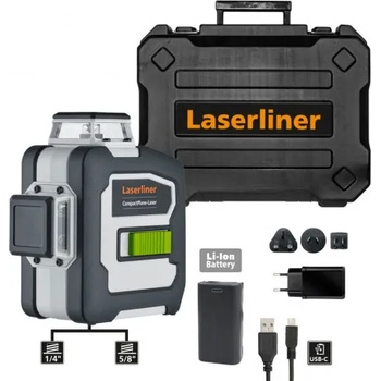 Нивелир лазерен линеен Laserliner с 3 лъча с 1 батерия и зарядно, 30 м, 60 м, 0.35 мм/м, CompactPlane-Laser 3G Pro