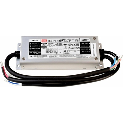 Meanwell napájení DIM, CV. ELG-75-48DA konstantní napětí 0-1600 mA IP67 stmívatelné 48V DC 75,00 W 872118