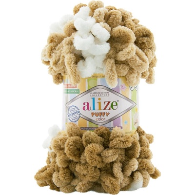 Alize příze Puffy color 8054 bílá a odstíny hnědé