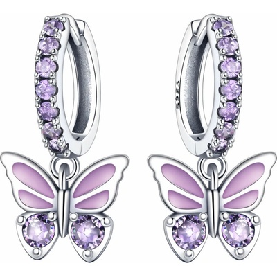 GRACE Silver Jewellery Stříbrné náušnice s fialovým motýlkem E-OTE4012/376 Fialová