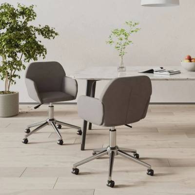vidaXL Въртящи се трапезни столове, 2 бр, тъмносиви, текстил (3103087)