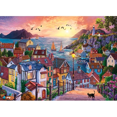 Cobble Hill - Puzzle Coastal Town at Sunset - 1 000 piese