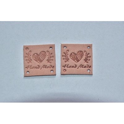 Koženkový štítek čtverec srdce Hand made 2,5x2,5cm starorůžový – Zboží Dáma