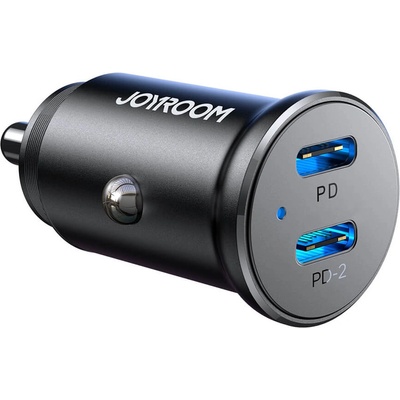 JOYROOM Двойно Зарядно за Кола с USB-C, JOYROOM 30W 2C Mini Metal Car Charger PD3.0, Черен (JR-CCN06)
