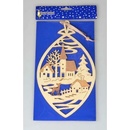 Vianočná závesná dekorácia Zimná dedinka hnedá