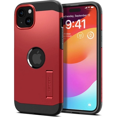 Spigen Tough Armor MagSafe Case - хибриден кейс с най-висока степен на защита с MagSafe за iPhone 15 (червен)