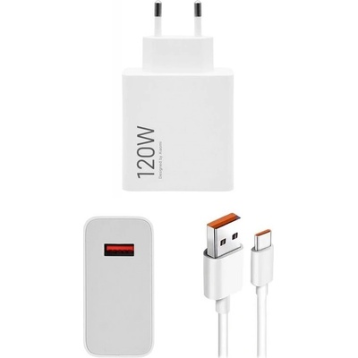 Xiaomi Захранване за ел. мрежа с USB-A изход с технология за бързо зареждане и USB-C кабел - Xiaomi Wall Charger USB-A 120W MDY-14-EE + USB-C Cable (бял) (MDY-14-EE)