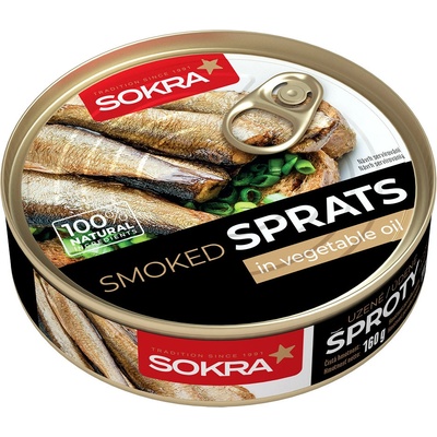 Sokra Šproty uzené v rostlinném oleji 160g – Zboží Dáma