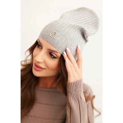 Fashionweek Dámská čepice s proužky a ozdobným knoflíkem CZ1 šedý