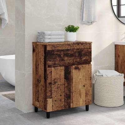 vidaXL Шкаф със светло за баня Старо дърво 60 x 35 x 80 см (889423)