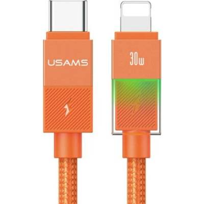 Usams SJ776 opletený nabíjecí a datový s podsvícením USB-C na Lightning 1,2m oranžový