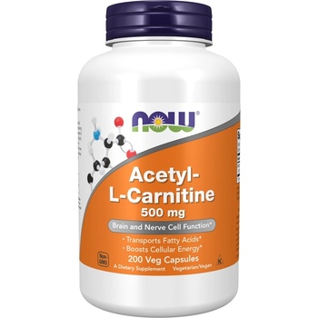 NOW NOW Acetyl L-Carnitine 500mg, 200 Veg Capsules