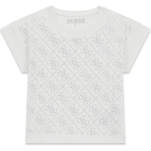 GUESS Бяла тениска за момиче с лога Guess изработени от камъчета
