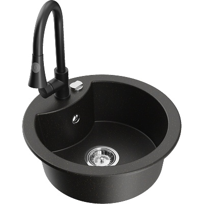 Mexen Diego гранитна кухненска мивка с 1 отделение с кухненски смесител Elia, (6512-75-670101-70)