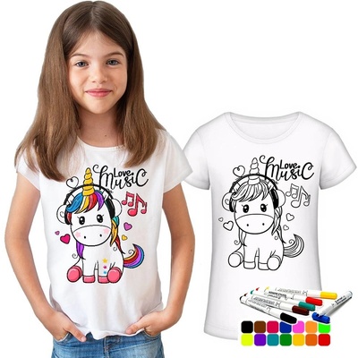 dívčí tričko s vlastním motivem + fixy na textil 10 barev tričko Omalovánka
