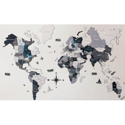 3D mapa světa na stěnu ze dřeva - NORD 100 x 60cm