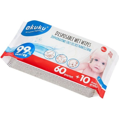 AKUKU Detské vlhčené obrúsky 99% vody 60 + 10 ks