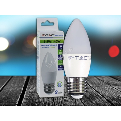 V-TAC E27 LED žiarovka 5.5W, SVIEČKA Studená biela