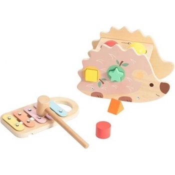 Classic World Забавен дървен таралеж - сортер с ксилофон в пастелни цветове