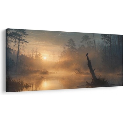 Obraz tiché svítání v lesní mlze - 80x40