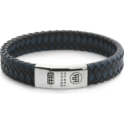 Rebel & Rose Pánsky kožený náramok Braided Flat Black&Blue RR-L0177-S-L