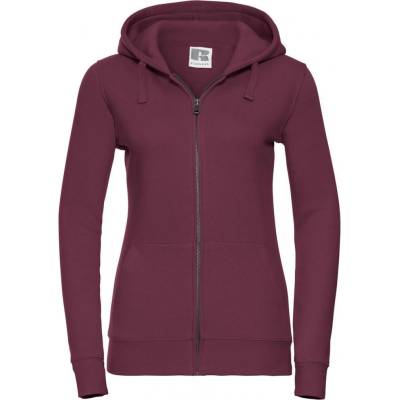 Russell women's sweatshirt with hood and zipper Authentic tmavočervená
