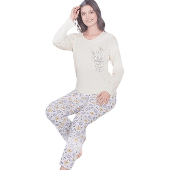 Image 1 of Дамска макси пижама в жълто и бяло с цветя