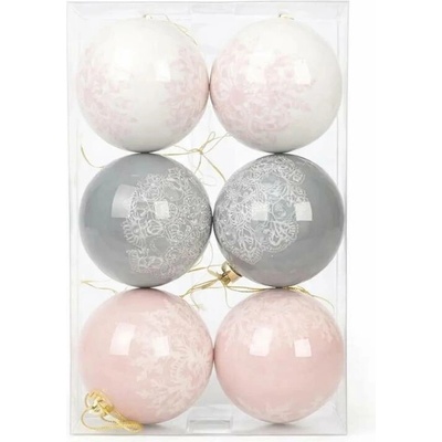 DECOLED Sada vánočních ozdob koule 8 cm, vločky 3 barvy, plast, balení 6 ks