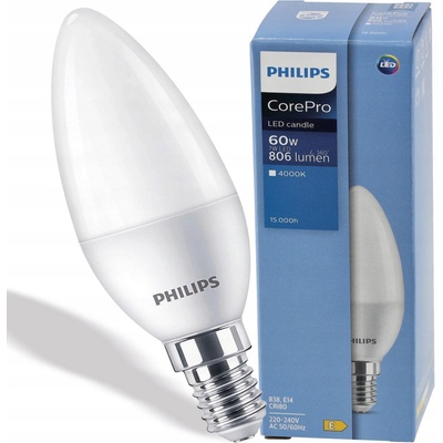 PHILIPS LED žiarovka CorePro E14 C37 7W 806lm 4000K