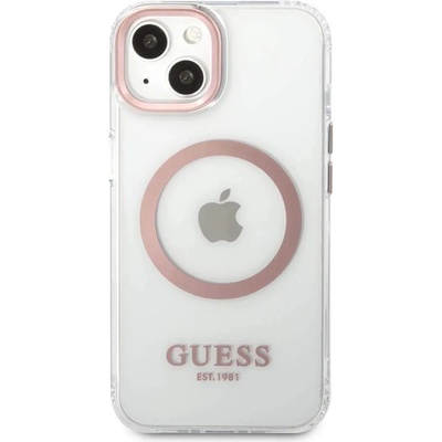 GUESS Translucent MagSafe Case - хибриден удароустойчив кейс с MagSafe за iPhone 13 (прозрачен-розов)