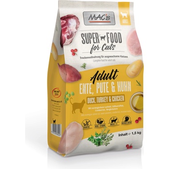 MAC's MAC`S CAT DRY - ADULT Duck, Turkey & Chicken - Пълноценна храна за израснали котки с патешко, пуешко и пилешко месо 1.5 кг