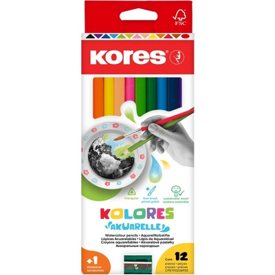 Kores pastelky akvarelové trojhranné 12ks 93812 02