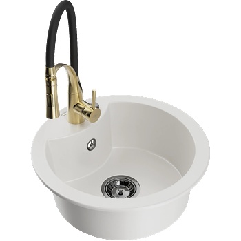 Mexen Diego еднокоморна гранитна мивка с кухненски смесител Aster, бял - 6512-20-73450-57-B (6512-20-73450-57-B)