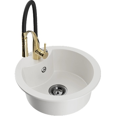 Mexen Diego еднокоморна гранитна мивка с кухненски смесител Aster, бял - 6512-20-73450-57-B (6512-20-73450-57-B)