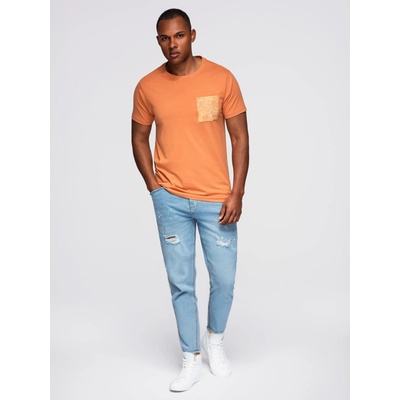 Ombre Clothing Мъжка памучна тениска с джоб и принт - оранжева V3 OM-TSPT-0227 Ombre Clothing Ombre Clothing | Oranzhev | МЪЖЕ | S
