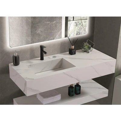 Inter Ceramic Мивка за баня PIETRA / ICL 12049/120W LEFT, стенен монтаж, кварц, бял, 120x50x18см (12049/120W LEFT)