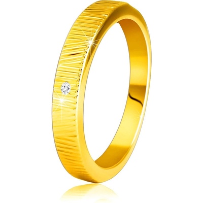 Šperky Eshop Prsten ze žlutého zlata jemné ozdobné zářezy čirý zirkon 1, S3GG248.49