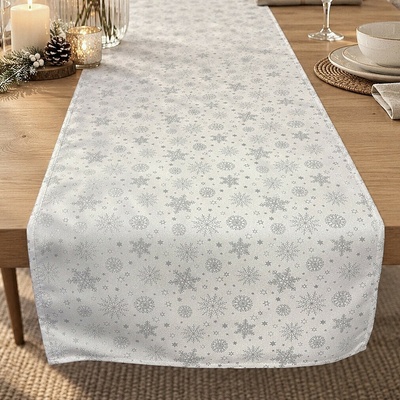 BYTEMA Vánoční ubrus a šál TEFLON VLOČKY ŠEDÉ 45x150 cm