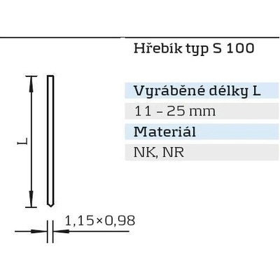 KMR-BEA Hřebíky bez hlavičky typ S 100 Varianta: S 720 NK*