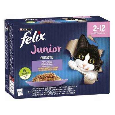 Felix Fantastic JUNIOR Lahodný výber v želé,hovädzie,kuracie,sardinky,losos 12x85g