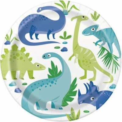 Papierové taniere DINOSAURUS zelenomodré UNIQUE