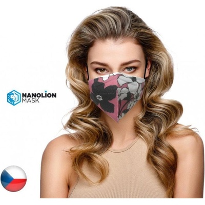 Nanolion Mask ultratenký nanorespirátor supreme protection FFP2 Růžové kytky 5 ks