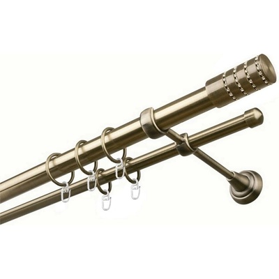 OK-GarnýžeCZ Garnýž kovová dvouřadá 25/16mm Cylinder crystal mosaz 110 cm do stěny / kroužky s háčkem