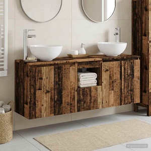 vidaXL Комплект шкафове за баня 3 бр. Старо дърво 129 x 35 x 80 см (3405625)