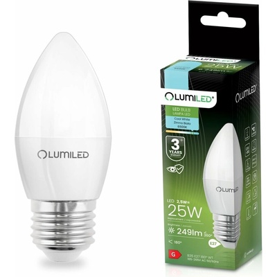 Lumiled LED žiarovka E27 B35 2,5W = 25W 249lm 6500K Cold 180°