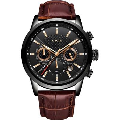 LIGE Часовник lige el-14631 - Кафяв / Черен kp14631 (el-14631)