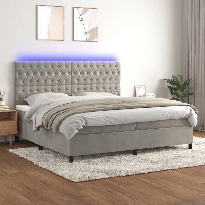 Petrashop 3136323 boxspring postel s matrací a LED světle šedá samet
