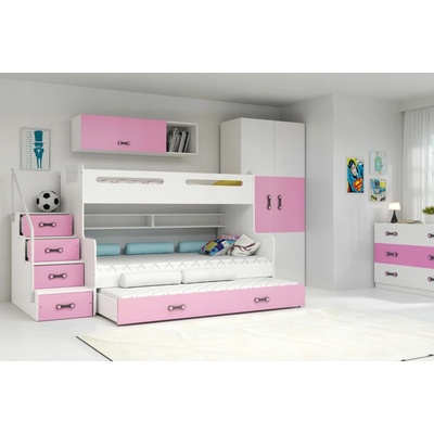 Interbeds Max 3 Poschodová + 3x matrace ružovo-biela