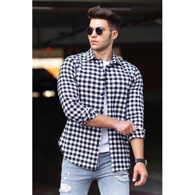 Madmext Мъжка карирана риза 4703 - Бяла 289442 (289442_Червен)